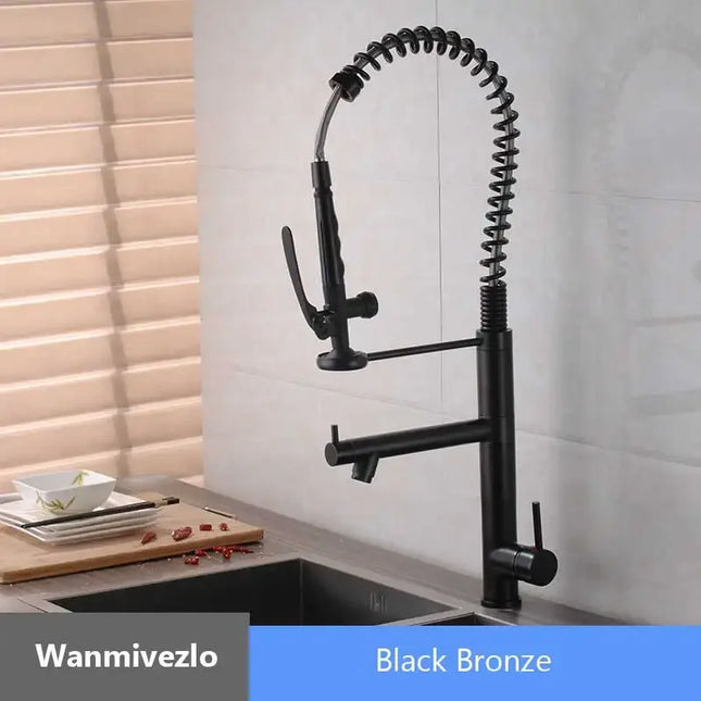 Deck Mounted Spring Pull Down Kitchen Faucet Swivel Handheld Sprayer Dual Spout Mixer Tap Kitchen Mixer Crane Cold Hot Water Tap