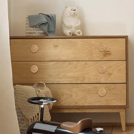 Rattan Wooden Drawer Knobs Round Handmade Cabinets Dresser Handles Wood Kitchen Cupboard Wardrobe Door Pulls for Furniture