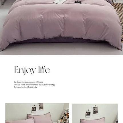 Ins Style Double Striped Bed 3-4 Pces Solid Washed Cotton Bedding with Sheets Pillowcases Skin Friendly Breathable Duvet Cover