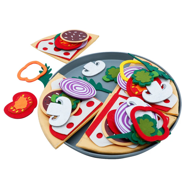 Montessori Pizza Puzzle Toys Simulated Food Toy Pretend Play Pizza Felt Kitchen Play Set for Toddlers And Kids Ages 3+