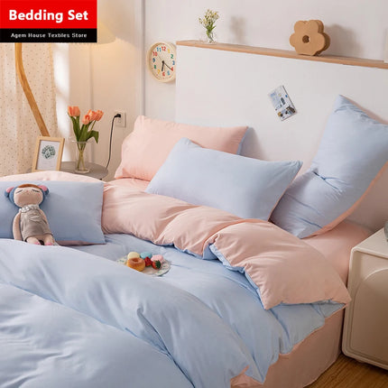 Home Textile Solid Color Duvet Cover Pillow Case Bed Sheet AB Side Quilt Cover Boy Kid Teen Girl Bedding Linens Set King Queen