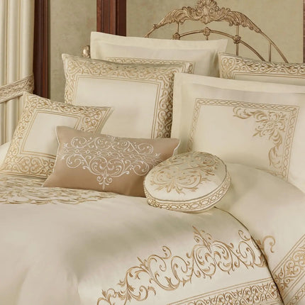 Versailles Luxury Bedding | Classic Pearl | Palace-Inspired French Style Golden Scrollwork Embroidery | 10 Pc Set: King