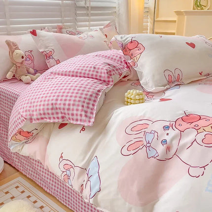 Cartoon Style Bed Sheet Set For Kids Cute Bunny Printed Bedding Set Breathable Durable постельное белье 이불세트 Queen/King Bedding