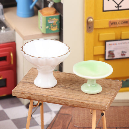 1:12 Dollhouse Miniature Ceramic Fruit Dish Plate Tall Tray Cake Plate Model Kitchen Accessories For Doll House Decor Toys Gift