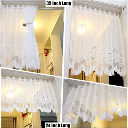 1pc White Lace Sheer Curtains Dining Room Kitchen Cafe Voile Valance Short Curtain Window Treatment Door Curtain Drapes