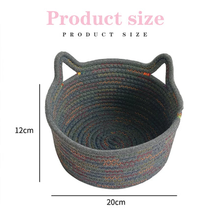 Cotton thread basket woven basket storage basket desktop storage home storage suppliesCat ears round storage basket
