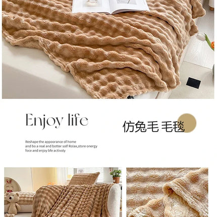 New Bubble Fleece Blanket - Solid Color Rolled Edge Cover Blanket Soft and Comfortable Bedding 150x200 180x200 200x230