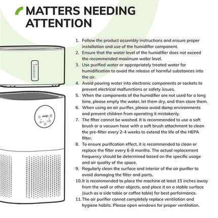 ABIRDAY 2-in-1 Air Purifier with Humidifier Combo for Home Allergies and Pets Hair, Smokers in Bedroom, H13 True HEPA Filter