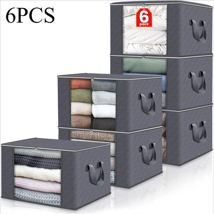 6pcs 23.78 gallon oversized storage bag with zipper and lid - Foldable and durable clothing organizing bag suitable for bedding