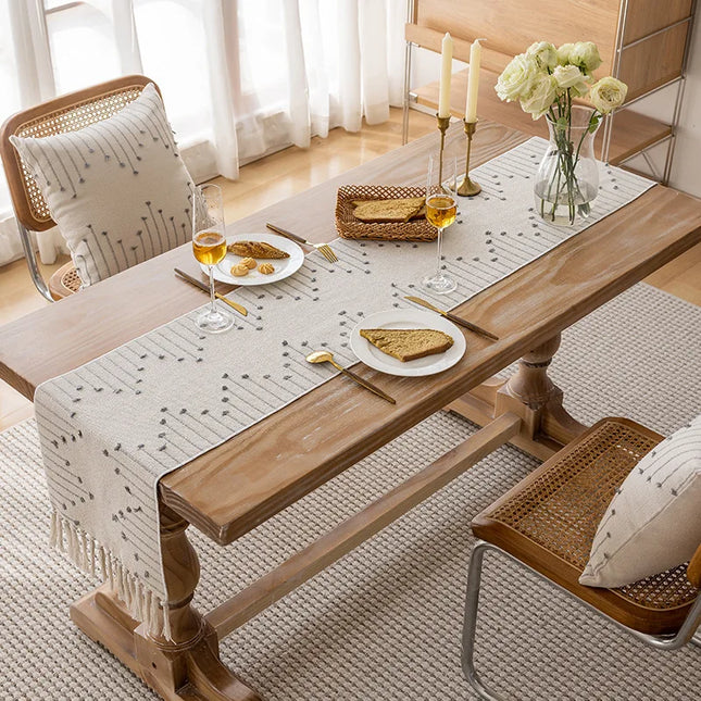 Natural Linen Table Runner with Tassels Dining Decor Wedding Birthday Christmas Decoration for Home tablecloth