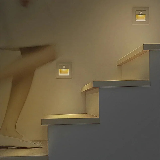 PIR Motion Sensor Led Night Light Recessed Infrared Body Induction Lamp for Steps Ladder Stairs Corridor Bedroom Kitchen Lights
