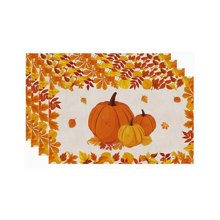4/6pcs Placemats Thanksgiving Pumpkin Harvest Kitchen Dining Table Decor Accessories Heat Resistant Linen Tableware Mats Coaster