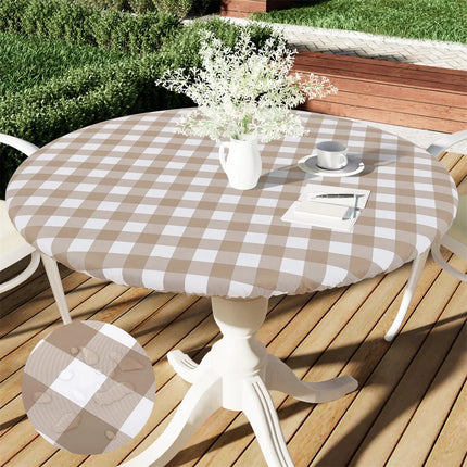 Homaxy Round Table Cloth Fitted Vinyl Tablecloth Elastic Waterproof Dining Table Covers Home Decoration For Picnic Camping Out