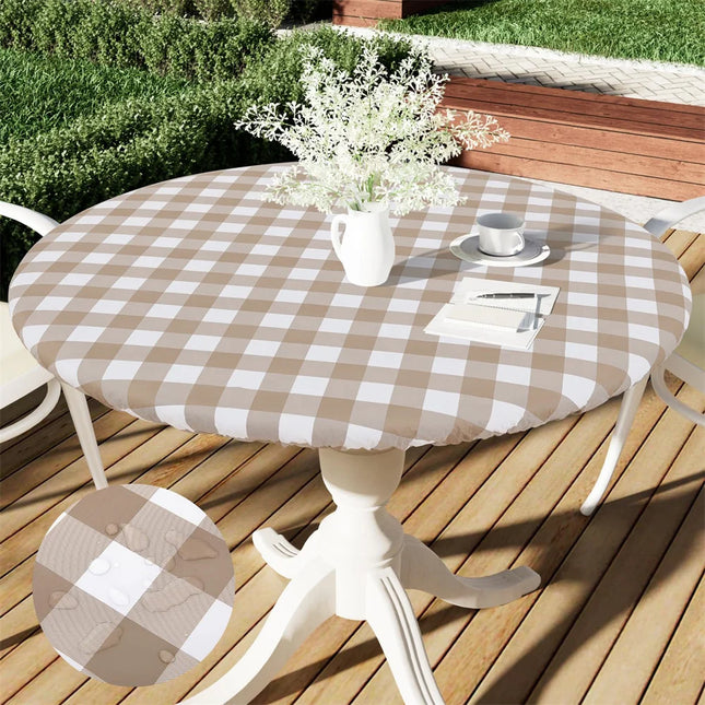 Homaxy Round Table Cloth Fitted Vinyl Tablecloth Elastic Waterproof Dining Table Covers Home Decoration For Picnic Camping Out