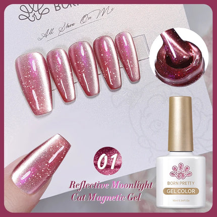 BORN PRETTY 10ml Rainbow Purple Water Light Cat Magnetic Gel Nail Polish Shining Sliver-light Holographics Semi Permanent UV Gel