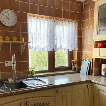 1pc White Lace Sheer Curtains Dining Room Kitchen Cafe Voile Valance Short Curtain Window Treatment Door Curtain Drapes