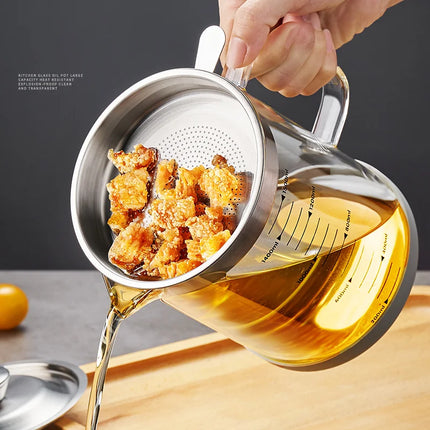 GIANXI Glass Oil Filter Kitchen Seasoning Tank Oil Tank Impurity Separator Fine Mesh Oil Filter Container Cooking Tool
