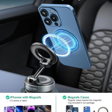 Vacuum Suction Magnetic Phone Holder for Magsafe 360° Adjustable Car Phone Mount & Retractable Vacuum Cell Phone Holders Phones