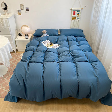 Black Bedding Set Soft Bed Linen Set Washed Cotton Duvet Cover Pillowcase and Bedsheet постельное бельё набор Home Bedclothes