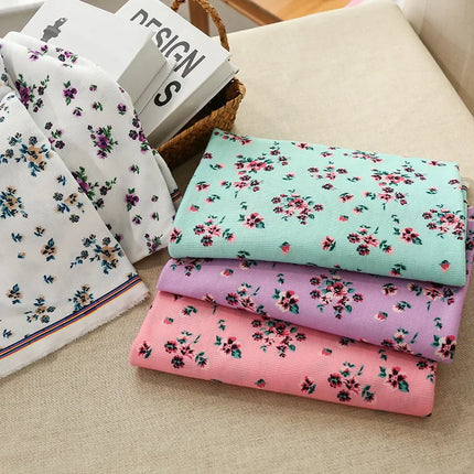 140x50/200cm Small Floral Print Ribbed Stretch Knit Fabric For Sewing Clothes，Bedding, Dress Handmade DIY Fabric TJ1593