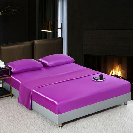 Satin Bedsheet Set High Quality Solid Color Fitted Sheet Set Single Double Queen King Size Flatsheet Set Luxury Bedding