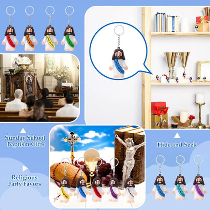 24-120 PCS Little Jesus Keychain Jesus Loves You Figures Mini Jesus Figures in Bulk For Church Baptism Gift Easter Egg Stuffers