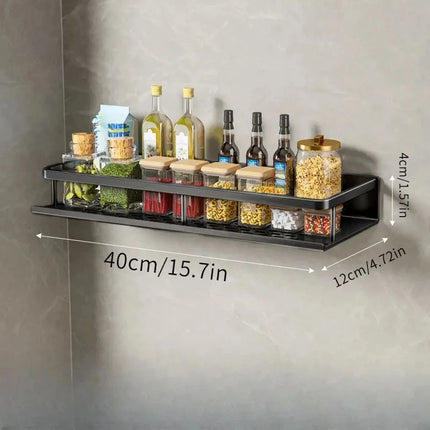 Kitchen Shelf Spice Storage Rack Wall-mounted Kitchen Spatula Spoon Hook Towel Bar Suitable Kitchen And Bathroom Item Storage