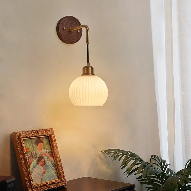 Wall Lamp Bedroom Light Luxury Walnut Living Room Background Wall Hanging Line Light Corridor Corridor Vintage Bedside Lamp