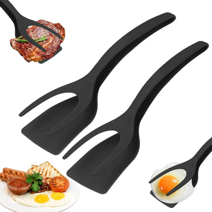 2-in-1 Grip Flip Spatula Tongs Silicone Egg Flipper Pancake Tool