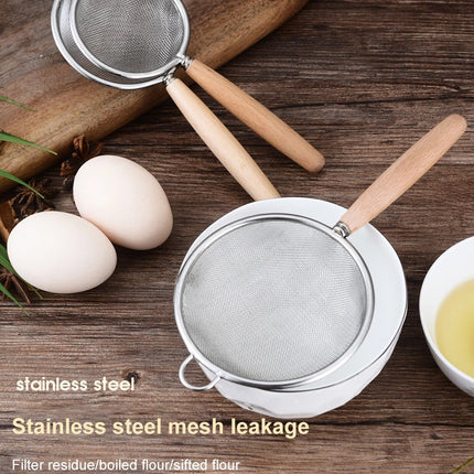 1pc 304 Stainless Steel Mesh Filter Spoon with Wooden Handle Flour Filter Spoon Household Kitchen Fried Food Filter Oil