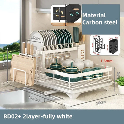Adjustable Stainless Steel 2-Tier Dish Drying Rack