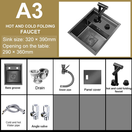 Hidden Bar Sink Stainless Steel Kitchen Sink Folding Faucet MIni Small Wash Basin Undermount for Workstation RV