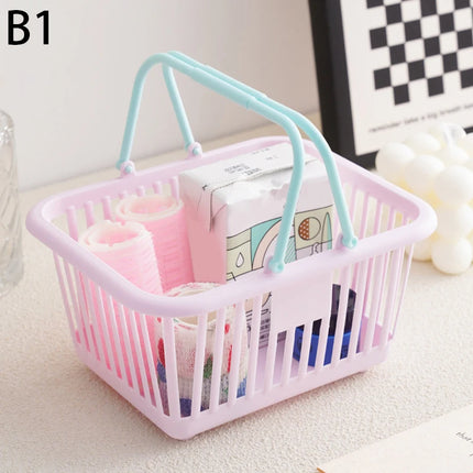 New Plastic Basket Organizer Portable Shopping Storage Box Desktop Sundries Toy Fruit Stationery Organizer Home Storage Baskets