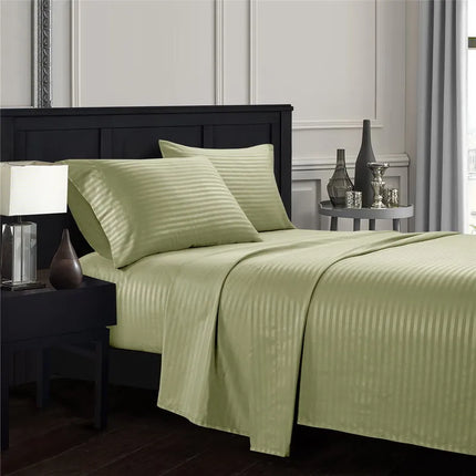 Embossed Brushed Stripe 3/4 Pieces Bed Set Flat Sheet Fitted Sheet Pillowcase Bedding Set for Twin Full Queen King Pillow Sham