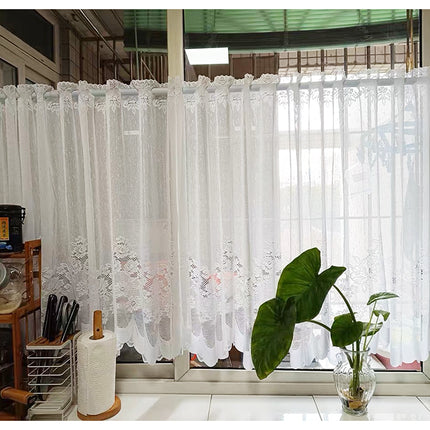 1pc White Lace Sheer Curtains Dining Room Kitchen Cafe Voile Valance Short Curtain Window Treatment Door Curtain Drapes