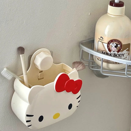 Hello Kitty Sanrio Bathroom Table Organizer Wall Shelf Cute Kt Cat Home Storage Rack Hanging Sundries Storage Holder Punch-Free
