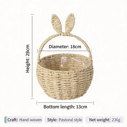 Bunny Gift Basket Decorative Easter Basket Rabbit Ear Basket Rattan-Style For Event Favors Nursery Room Easter Gift