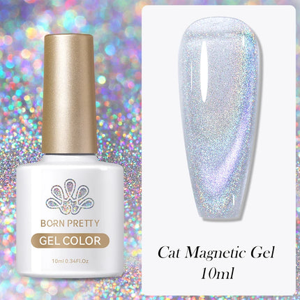 BORN PRETTY 10ml Rainbow Purple Water Light Cat Magnetic Gel Nail Polish Shining Sliver-light Holographics Semi Permanent UV Gel
