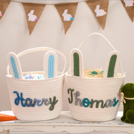 Personalised Easter Name Basket, Bunny & Carrot Rope Basket for Baby First Easter, Easter Egg Hunt Basket, Baby Shower Gift