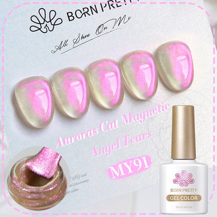 BORN PRETTY 10ml Rainbow Purple Water Light Cat Magnetic Gel Nail Polish Shining Sliver-light Holographics Semi Permanent UV Gel