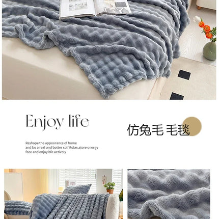 New Bubble Fleece Blanket - Solid Color Rolled Edge Cover Blanket Soft and Comfortable Bedding 150x200 180x200 200x230