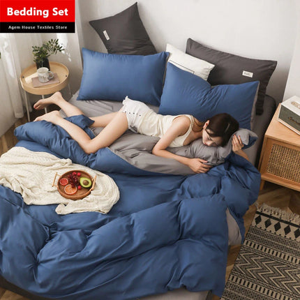 Home Textile Solid Color Duvet Cover Pillow Case Bed Sheet AB Side Quilt Cover Boy Kid Teen Girl Bedding Linens Set King Queen