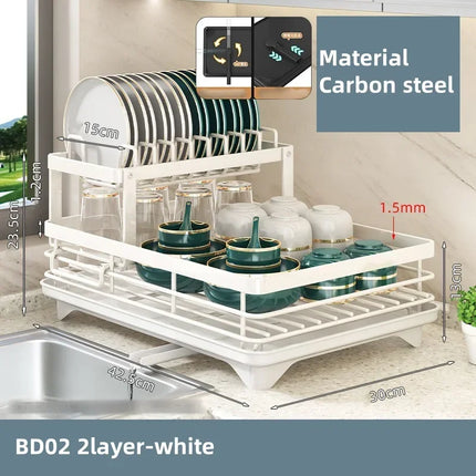 Adjustable Stainless Steel 2-Tier Dish Drying Rack