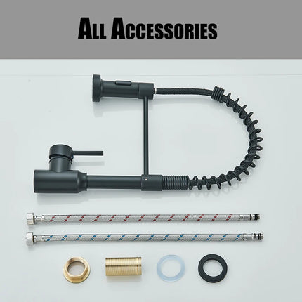 Black Spring Pull Down Kitchen Faucets Stream Spray Head Hot Cold Water Tap Stainless steel Rotation Kitchen Mixer Tap Crane