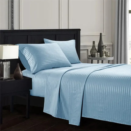 Embossed Brushed Stripe 3/4 Pieces Bed Set Flat Sheet Fitted Sheet Pillowcase Bedding Set for Twin Full Queen King Pillow Sham