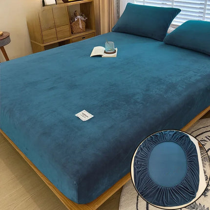 Warm Plush Fitted Sheet Elastic Mattress Cover Velvet Bed Cover Full Set Winter Soft Family Double Bed Bedding 120/150/180x200cm