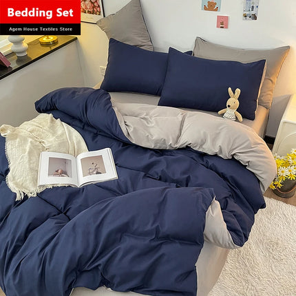 Home Textile Solid Color Duvet Cover Pillow Case Bed Sheet AB Side Quilt Cover Boy Kid Teen Girl Bedding Linens Set King Queen