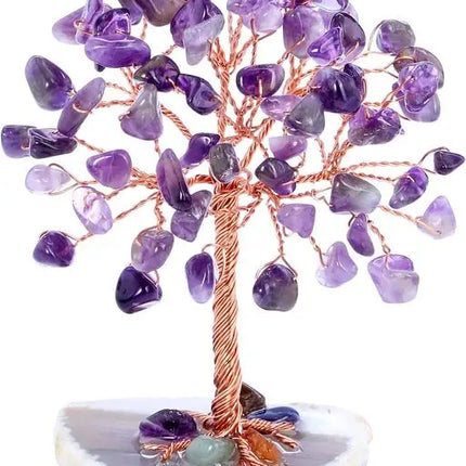 Amethyst Crystal Healing Tree on Agate Slice Base Mini Decor