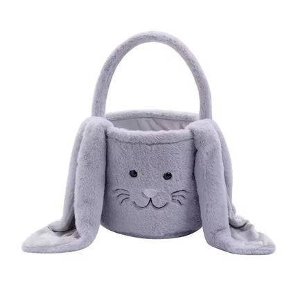 Cesta longa de orelha de coelho de pelúcia de páscoa com alça, balde de armazenamento de brinquedos de doces de pelúcia macia