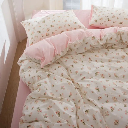 Cream Floral Bedding Set No Filler Breathable Green Ins Double Queen Size Comforter Duvet Cover Flat Sheet Pillowcase Bed Linens